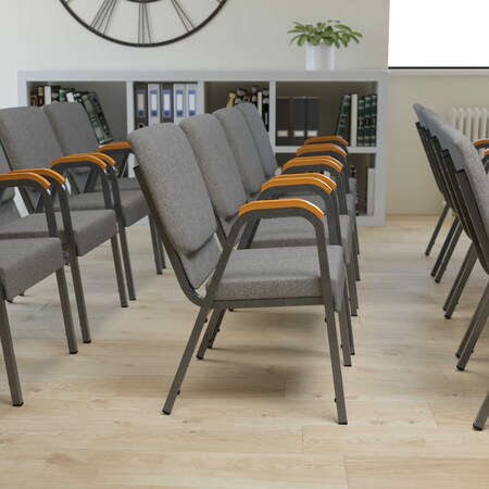 Gray Fabric Stackable Church Chair With Arms